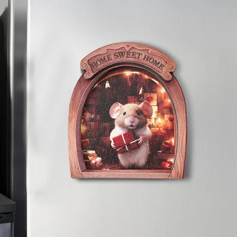 Christmas Wooden Mouse Hole Magnetic Refrigerator Sticker 3D Cute Cartoon Animal Fridge Decor Home Kitchen Ornament Gift