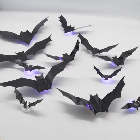 Halloween 3D LED Bat Wall Stickers Glowing Night Light Window Garage Party Decor Waterproof PVC Material