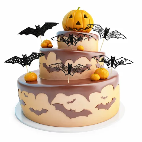 Halloween Glitter Bat Ghost Cupcake Toppers Party Decorative Picks Black Cake Insert Set for Holiday Party