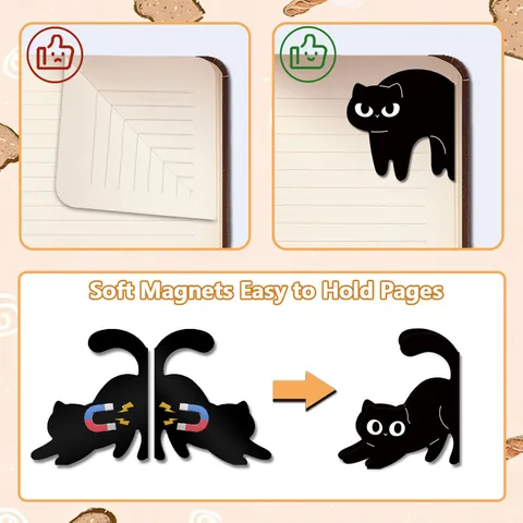 Creative Black Cat Magnetic Bookmarks Cute Animal PVC Soft Magnet Page Markers Reading Stationery Office School Supplies