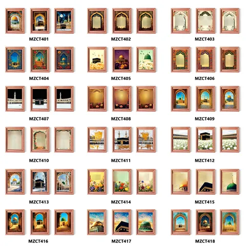 Wooden Islamic Architecture Fridge Magnet Set Middle Eastern Style Landscape Photo Frame Magnetic Sticker Home Decor