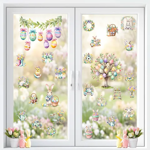 Easter Window Stickers Reusable PVC Bunny Egg Decals Spring Holiday Home Glass Decoration Party Supplies