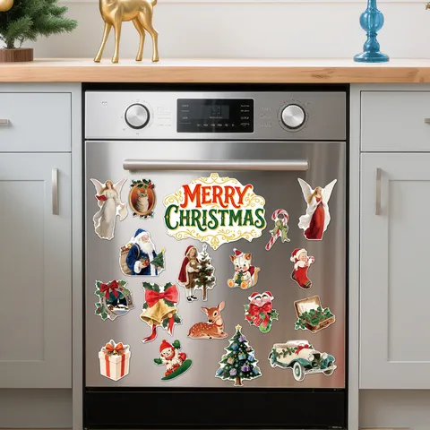 Christmas Magnetic Fridge Stickers Vintage Refrigerator Magnets Holiday Kitchen Dishwasher Car Decor Decals