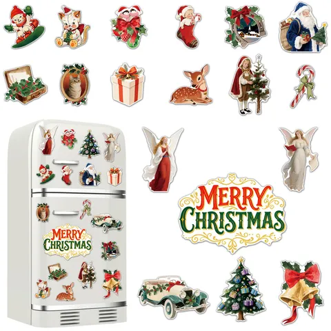 Christmas Magnetic Fridge Stickers Vintage Refrigerator Magnets Holiday Kitchen Dishwasher Car Decor Decals
