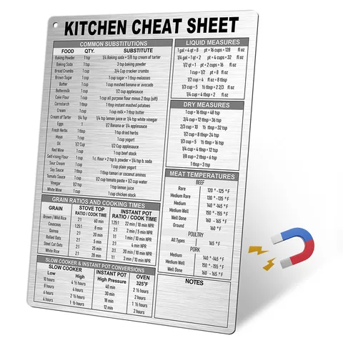 Stainless Steel Kitchen Conversion Chart Fridge Magnet Cooking Measurement Equivalent Guide Metal Sign