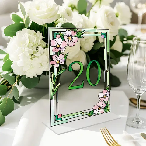 Clear Acrylic Wedding Table Number Signs Stained Glass Floral Design Table Numbers For Party Event Centerpieces Decor