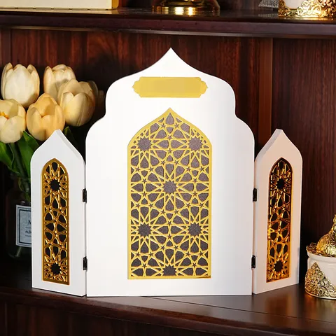 Middle Eastern Style Wooden Acrylic Desktop Ornament Islamic Architecture Festival Party Home Decor Display Stand