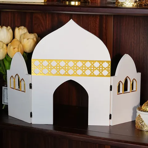 Middle Eastern Style Hollow Geometric Desktop Ornament PVC Foam Board Golden Acrylic Folding Screen Home Party Festival Decor