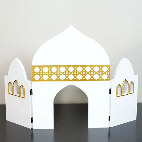 Middle Eastern Style Hollow Geometric Desktop Ornament PVC Foam Board Golden Acrylic Folding Screen Home Party Festival Decor