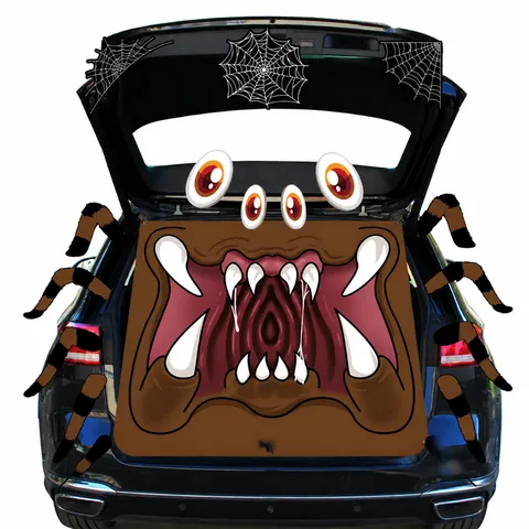 Halloween Spettrale Adesivo Porta Garage Mostro Viso Occhi Denti Ragnatela Spettrale Adesivi Festa Esterna Decorazione Bagagliaio Auto