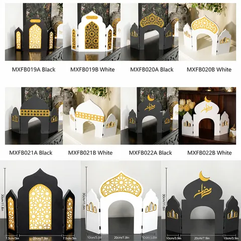 Middle Eastern Style Wooden Acrylic Desktop Ornament Islamic Architecture Festival Party Home Decor Display Stand
