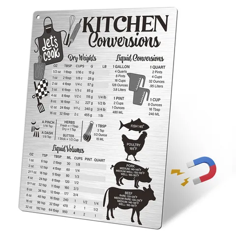 Kitchen Conversion Chart Fridge Magnet Metal Measurement Guide Cooking Equivalent Sign For Home Kitchen Decor