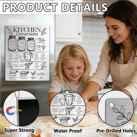 Metal Kitchen Conversion Chart Refrigerator Magnet Cooking Measurement Guide Tool