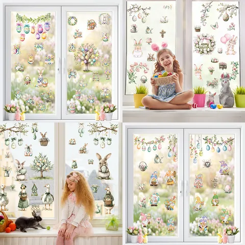 Easter Window Stickers Reusable PVC Bunny Egg Decals Spring Holiday Home Glass Decoration Party Supplies