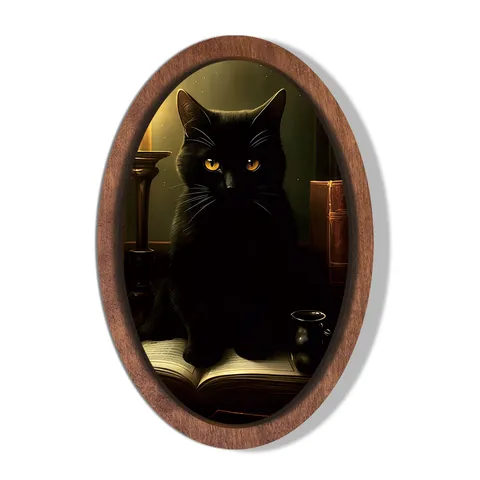 Plaque Suspendue en Bois Vintage Halloween Rétro Art Mural 3D Chat Noir Cadre Photo Décoratif Pour Décoration Intérieure de Fête