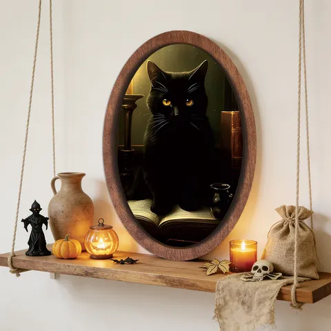 Plaque Suspendue en Bois Vintage Halloween Rétro Art Mural 3D Chat Noir Cadre Photo Décoratif Pour Décoration Intérieure de Fête