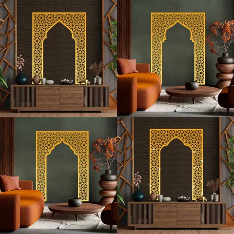 Middle Eastern Style Mihrab Niche Acrylic Mirror Wall Sticker Islamic Geometric Pattern Home Living Room Decor