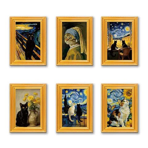 Creative Wooden Fridge Magnet Funny Quirky Cat Famous Painting Art Photo Frame Home Kitchen Decorative Magnet