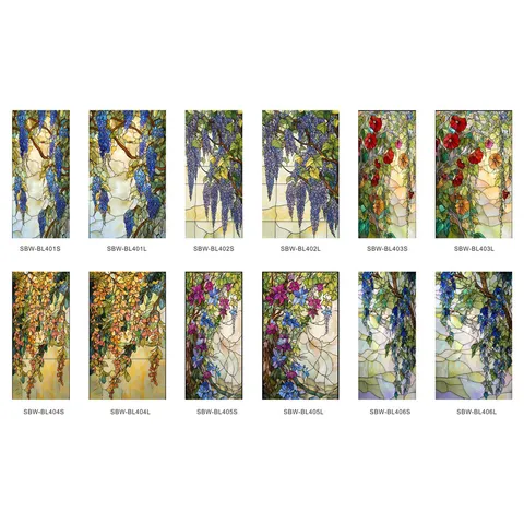 Stained Glass Window Film Static Cling Privacy Frosted Window Sticker Decorative Floral Glass Decal For Home