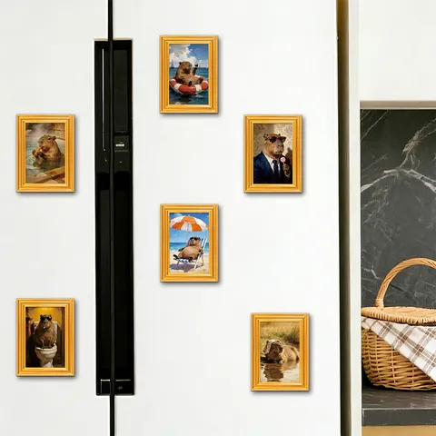 Funny Capybara Refrigerator Magnet Cute 3D Wooden Photo Frame Fridge Sticker Novelty Animal Home Kitchen Decoration Gift