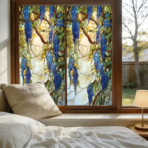 Stained Glass Window Film Static Cling Privacy Frosted Window Sticker Decorative Floral Glass Decal For Home