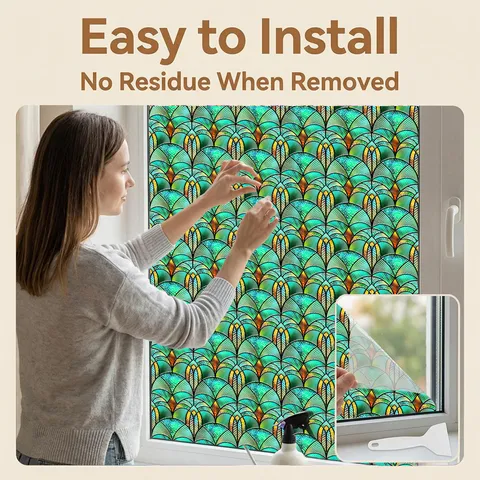 3D Embossed Static Cling Window Film Decorative Glass Sticker Geometric Pattern Privacy Decal For Home Bathroom