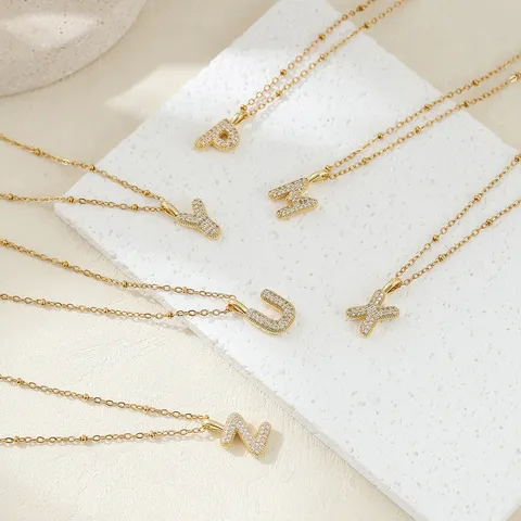 Collana Con Pendente a Forma di Lettera Iniziale Alfabeto in Acciaio Inossidabile Catena a Girocollo in Zirconia Per Donna