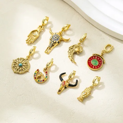 Ciondolo DIY Stile Western Retrò Acciaio Inossidabile Smalto Mano di Fatima Teschio di Toro Ferro di Cavallo Gioielli