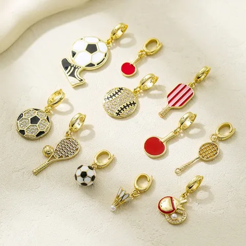 Real Gold Plated Copper Sports Equipment Lobster Clasp Pendant Ball Theme Rhinestone Enamel Charms For DIY Necklace Bracelet Making