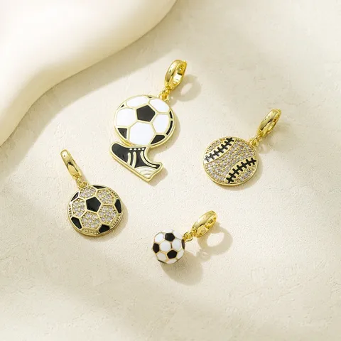 Real Gold Plated Copper Sports Equipment Lobster Clasp Pendant Ball Theme Rhinestone Enamel Charms For DIY Necklace Bracelet Making