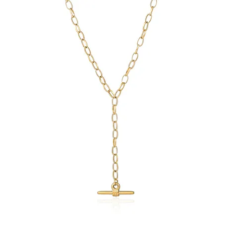 Stainless Steel T-Bar Pendant Necklace 18K Gold Plated Toggle Clasp Link Chain Minimalist Clavicle Necklace Jewelry For Women Men