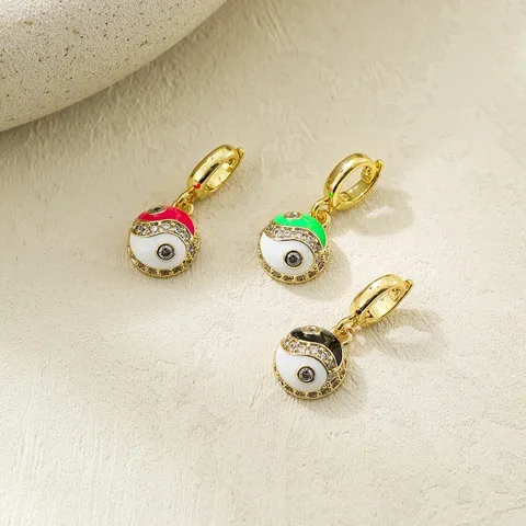 Tai Chi Yin Yang Bagua Pendant 18K Gold Plated Colorful Enamel Rhinestone Interlocking Clasp Charm DIY Bracelet Necklace Jewelry Findings