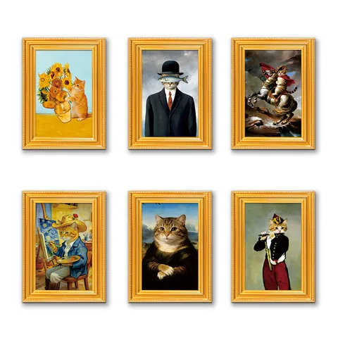 Drôle Chat Peinture Célèbre Aimant de Réfrigérateur Cadre Photo en Bois Créatif Décoration Murale