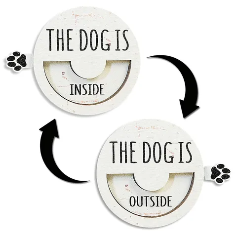 Wooden Magnetic Pet Status Sign Reversible Dog Is Inside Outside Reminder Sign Cute Paw Print Refrigerator Magnet Home Decor