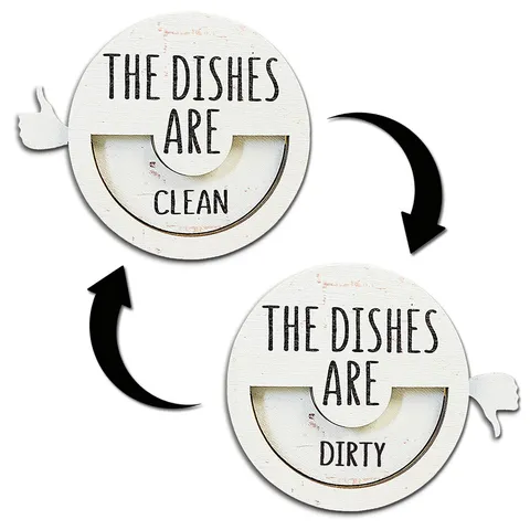 Wooden Magnetic Dishwasher Status Sign Rotatable Clean Dirty Reminder Home Kitchen Decorative Refrigerator Magnet Sticker