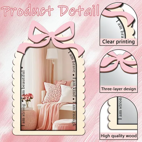 Specchio Decorativo in Legno Acrilico Fiocco Estetico da Parete Tavolo Specchio Trucco Carino Arredo Stanza Casa