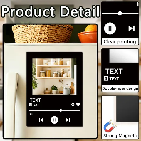 Creative Wooden Acrylic Magnetic Mirror Fridge Sticker Music Player Style Locker Decorative Magnet Home Kitchen Decor