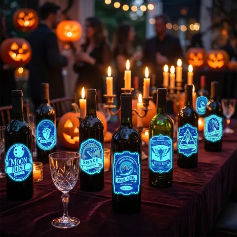 Stickers Bouteille de Potion Lumineux Halloween DécalcomANIES Fluorescentes Imperméables Pour Décor de Fête