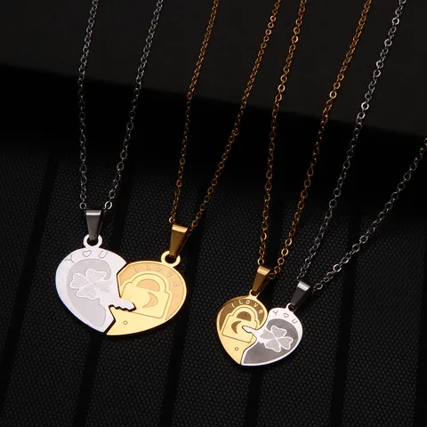 Titanium Steel Heart Key Puzzle Couple Necklace Set Stainless Steel Matching Pendants Jewelry Gift For Lovers