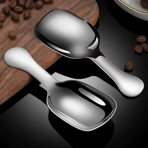 Stainless Steel Tea Spoon Short Handled Square Scoop Mirror Polished Coffee Bean Shovel For Kitchen Dining