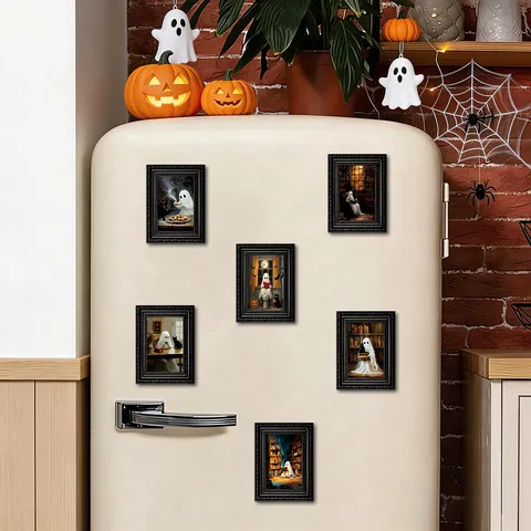 Hölzerner Halloween Geist Kühlschrankmagnet Vintage Bilderrahmen Magnetsticker Heim Küche Dekorative Festival Party Geschenk