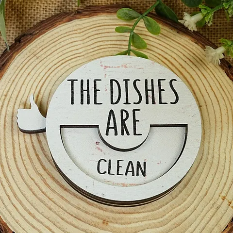 Wooden Magnetic Dishwasher Status Sign Rotatable Clean Dirty Reminder Home Kitchen Decorative Refrigerator Magnet Sticker