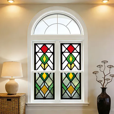 Película para Ventana de Vitral Adhesión Estática Privacidad Decorativa Adhesivo de Vidrio para Hogar Ventana de Baño Estilo Iglesia Diseño Geométrico