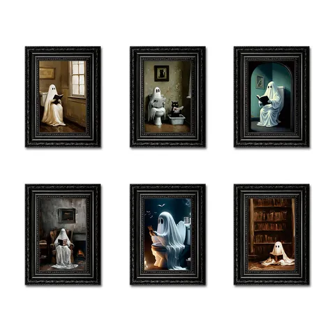 Halloween Wooden Ghost Fridge Magnet Retro Picture Frame Magnetic Sticker Horror Festival Home Kitchen Decor Gift