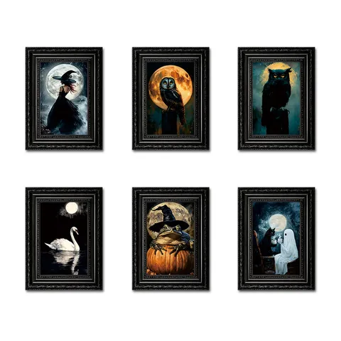 Halloween Holz Bilderrahmen Kühlschrankmagnet Retro Gotisch Hexe Kürbis Geist Dekorative Magnetische Aufkleber Heimdekoration