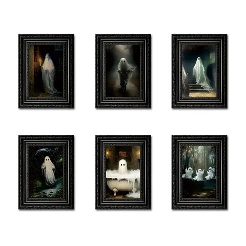 Halloween Wooden Picture Frame Refrigerator Magnet Retro Ghost Art Decorative Magnetic Sticker Home Kitchen Decor