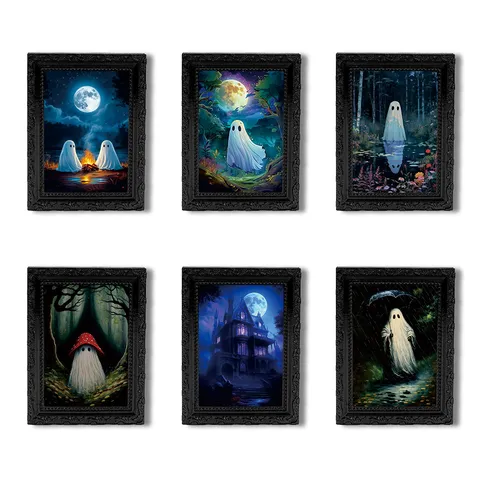 Halloween 3D Geist Magnetischer Kühlschrankmagnet Vintage Schwarzer Rahmen Memo Zettelhalter Heim Küche Party Dekor
