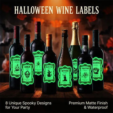 Halloween Lumineux Potion Bouteille Autocollants Imperméable Briller Dans Le Noir Bouteille De Vin DécalcomANIES Pour Décoration De Fête