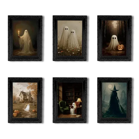 Halloween 3D Ghost Refrigerator Magnet Retro Black Photo Frame Fridge Sticker Spooky Home Decor Holiday Party Supplies