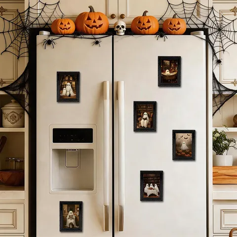 Halloween 3D Ghost Magnetic Refrigerator Sticker Retro Photo Frame Cute Spooky Fridge Magnet Home Decor Holiday Gift